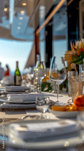 Scorcio di una tavola con calici su uno yacht di lusso