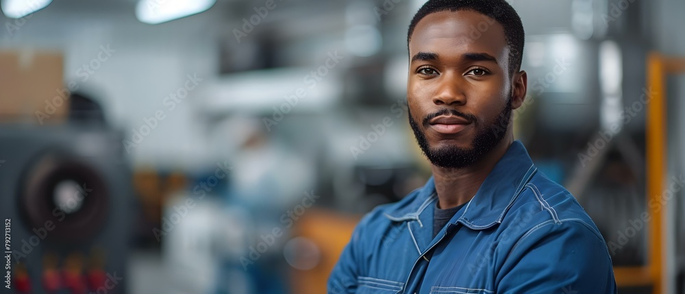 AfroAmerican mechanic in blue jumpsuit with wrench against white background. Concept Black History Month, Afro-American Culture, Auto Mechanics, Blue Jumpsuit, Tools and Equipment AfroAmerican mechanic in blue jumpsuit with wrench against white background. Concept Black History Month, Afro-American Culture, Auto Mechanics, Blue Jumpsuit, Tools and Equipment