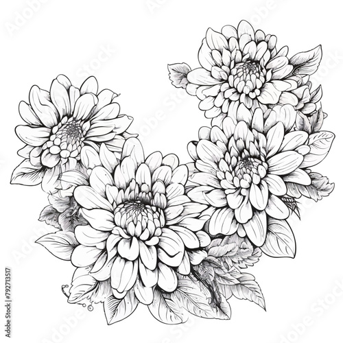 Floral wreath with red chrysanthemums. Vector illustration