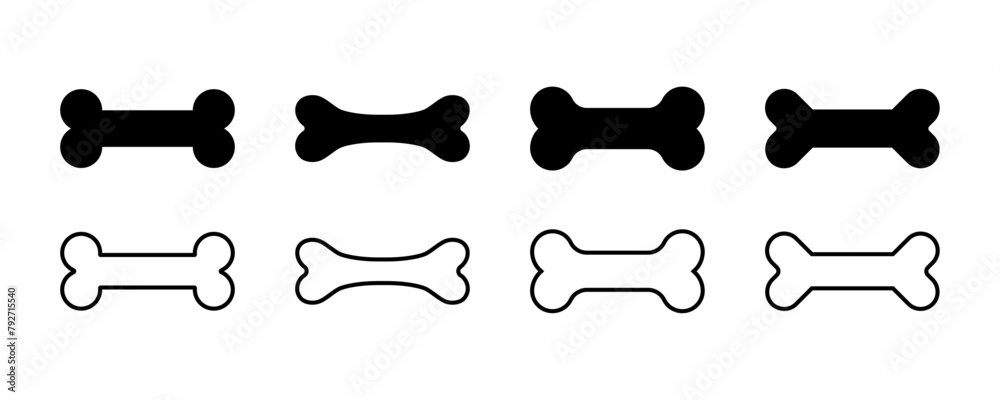 Dog Bone icon set. Bone silhouette and outline vector illustrations.