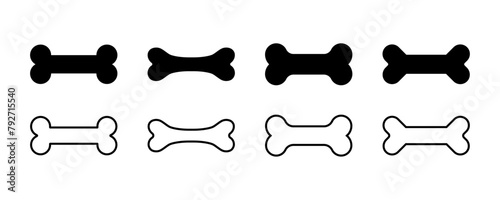 Dog Bone icon set. Bone silhouette and outline vector illustrations.