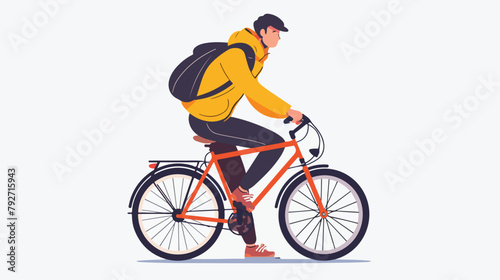 Young man riding on bicycles isolated. Flat vector illustration