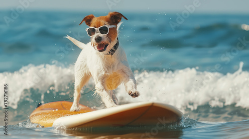 Jack Russell Terrier rides on a surfboard. © Анастасия Козырева