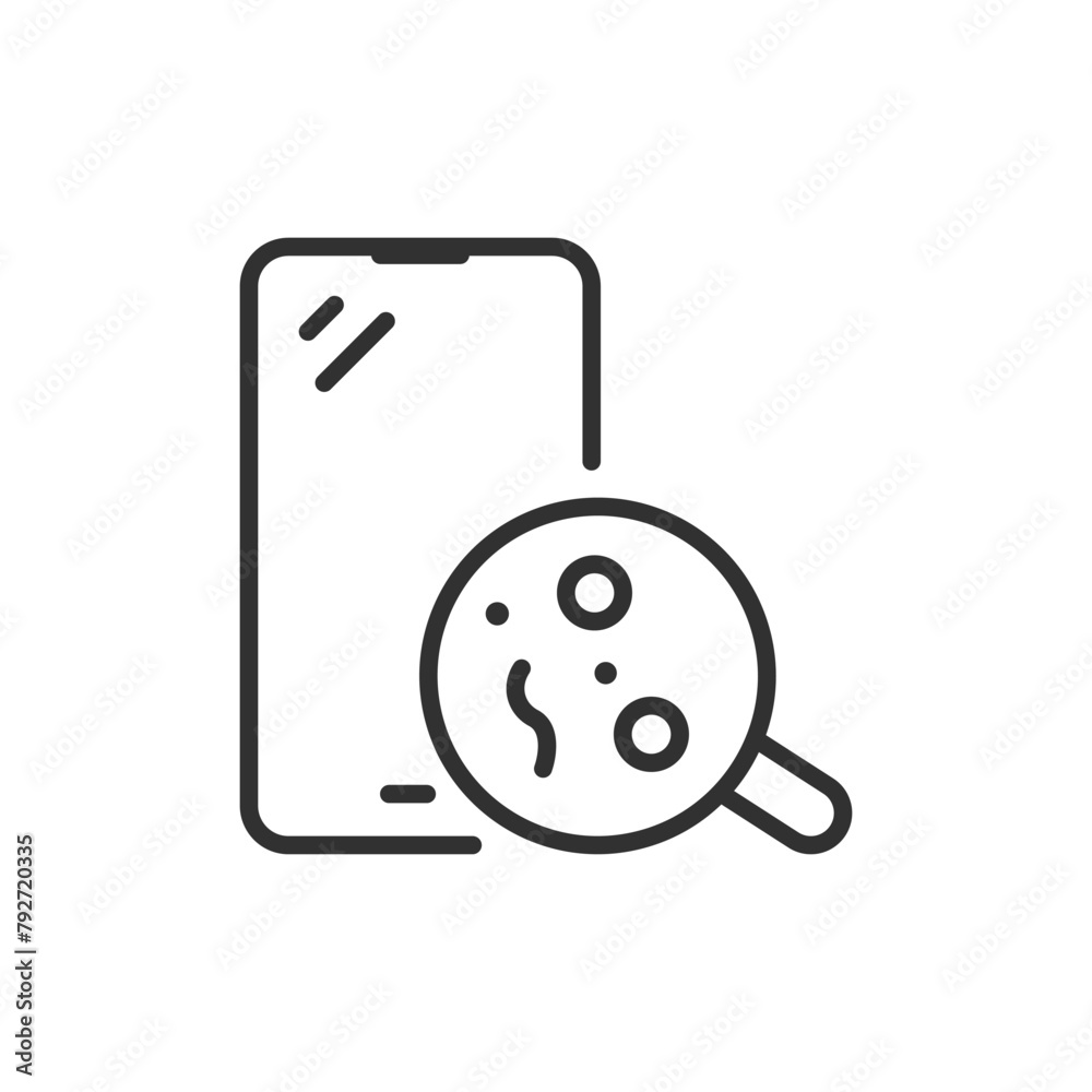 Dust and bubbles under the smartphone's protective glass, linear icon, screen protector. Line with editable stroke Dust and bubbles under the smartphone's protective glass, linear icon, screen protector. Line with editable stroke