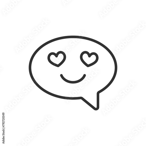 A speech bubble with hearts in the eyes, linear icon. Love communication. Line with editable stroke