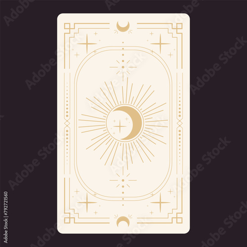 Tarot reverce border card frame gold line border celelstial mystery esoteric decoration with stars and moon. Magic sacred cover © Alyona