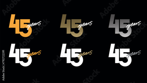 Adobe Illustrator ArtworkVektor-Illustration eines Jahrestages Logo-Vorlage Design, Jubiläumssymbol, Geburtstag Feier Grußkarte Zeichen, Etikett und Symbol der Zahl 45 - Stock-Grafiken