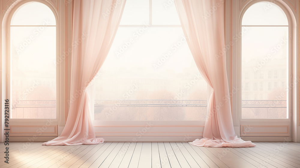 delicate pink curtain translucent silk on the window, interior light soft pastel , decoration wall room delicate pink curtain translucent silk on the window, interior light soft pastel , decoration wall room