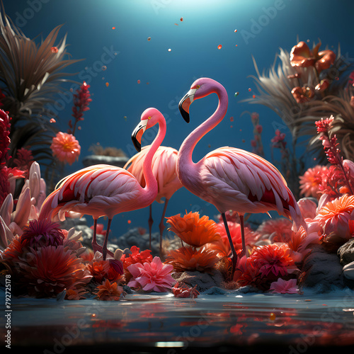 Flamingo in the water. 3d render. 3d illustration