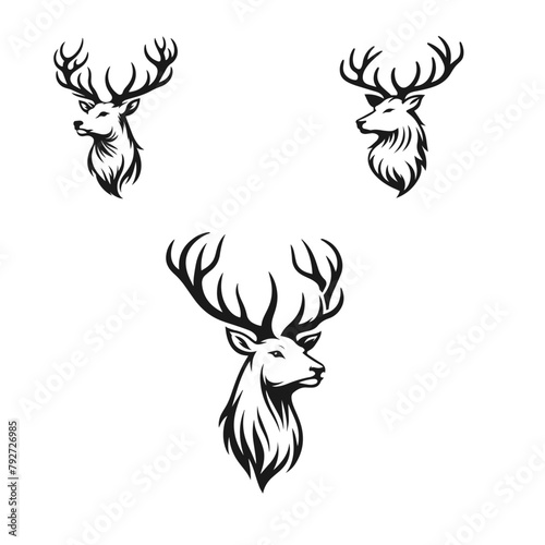 Majestic deer set  with horns vector silhouette isolated on white background