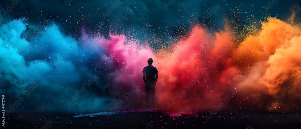 Colorful powder bursts unleashing artistic energy and creativity in a vibrant display. Concept Visual Art, Color Explosion, Creative Expression, Vibrant Creations, Artistic Inspirations