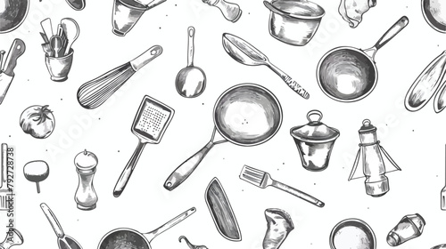 Hand drawn doodle kitchen utensils. Graphic vector se