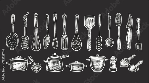 Hand drawn doodle kitchen utensils. Graphic vector se photo