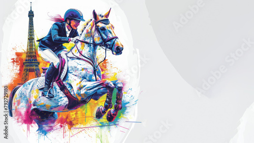 Equestrian Sport show jumping olympic games in colorful illustration paint photo
