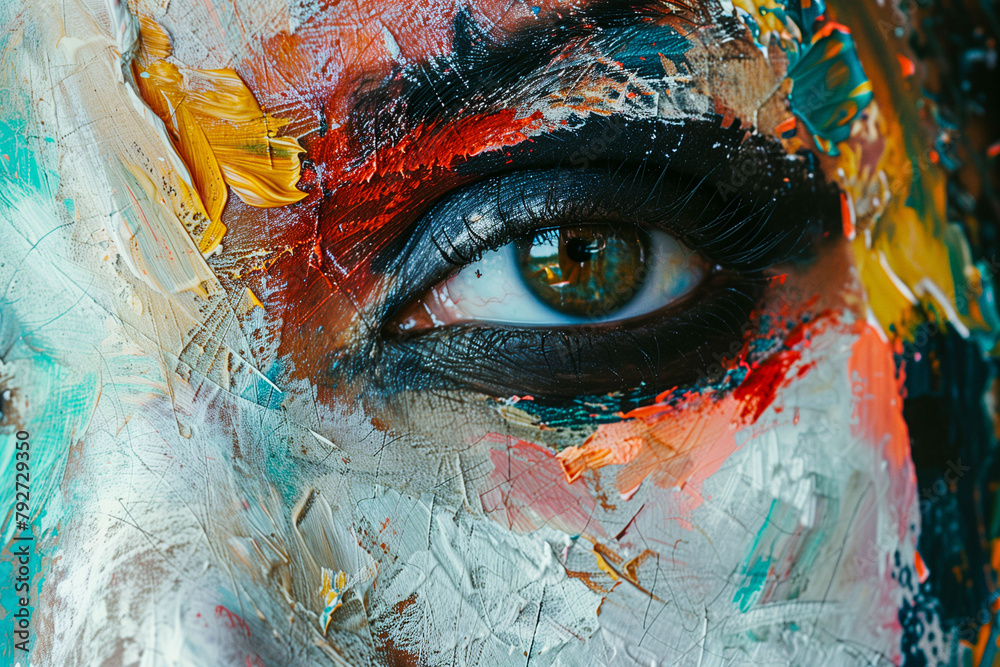Close-up of Human Eye with Colorful Artistic Makeup and Paints for Creative Concept,artistic makeup