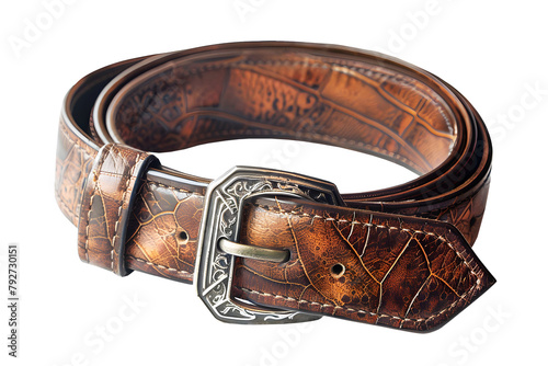 Brown leather belt isolated on transparent background. PNG format