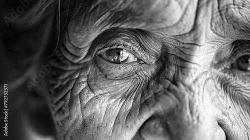 The wrinkles around her eyes were like delicate filigree adding depth and character to her face. . photo