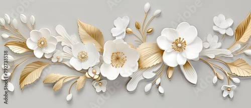 Elegant White Floral and Gold Leaf Design