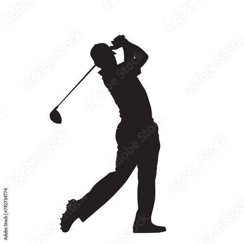 Vector silhouette of a golf sports person. Flat cutout icon