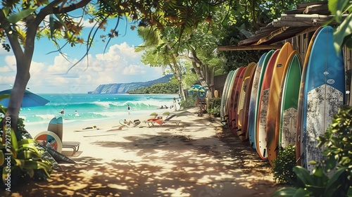 You can rent surfboards at the beach. photo