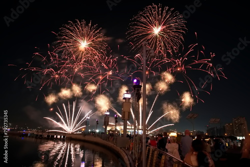 Photography Dubai, United Arab Emirates – April 04, 2024, Dubai Festival Center DFC, Firewor