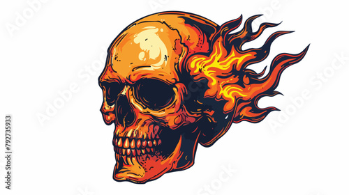 Hand drawn red Skull on fire. Burning skull. Trendy isolated