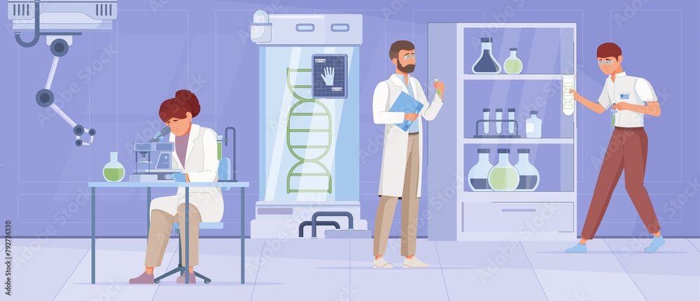 Biotechnology illustration in flat design Biotechnology illustration in flat design