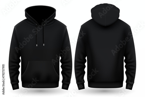 Plain black hoodie mockup Set of Black front and back view long sleaves branding stylish template photo