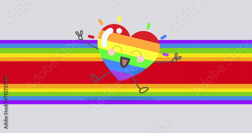 Image of happy rainbow heart over rainbow background