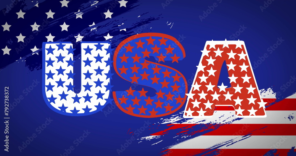 Fototapeta premium Image of usa text with stars over flag of usa on blue background