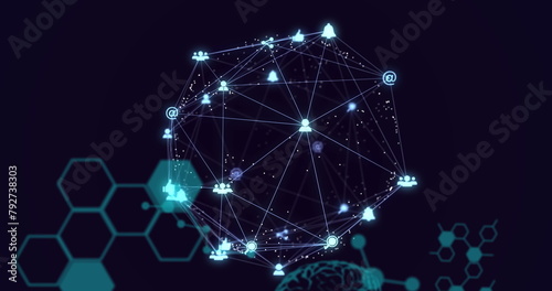 Image of network of connections with human brain and data processing