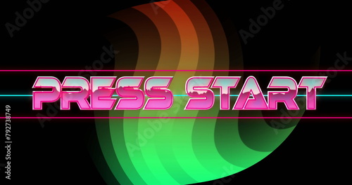 Image of press star text over colourful lights on black background