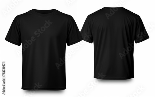 Plain black crewneck T-shirt mockup Set of Black front and back view t-shirt isolated on white background