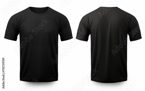 Plain black crewneck T-shirt mockup Set of Black front and back view t-shirt isolated on white background