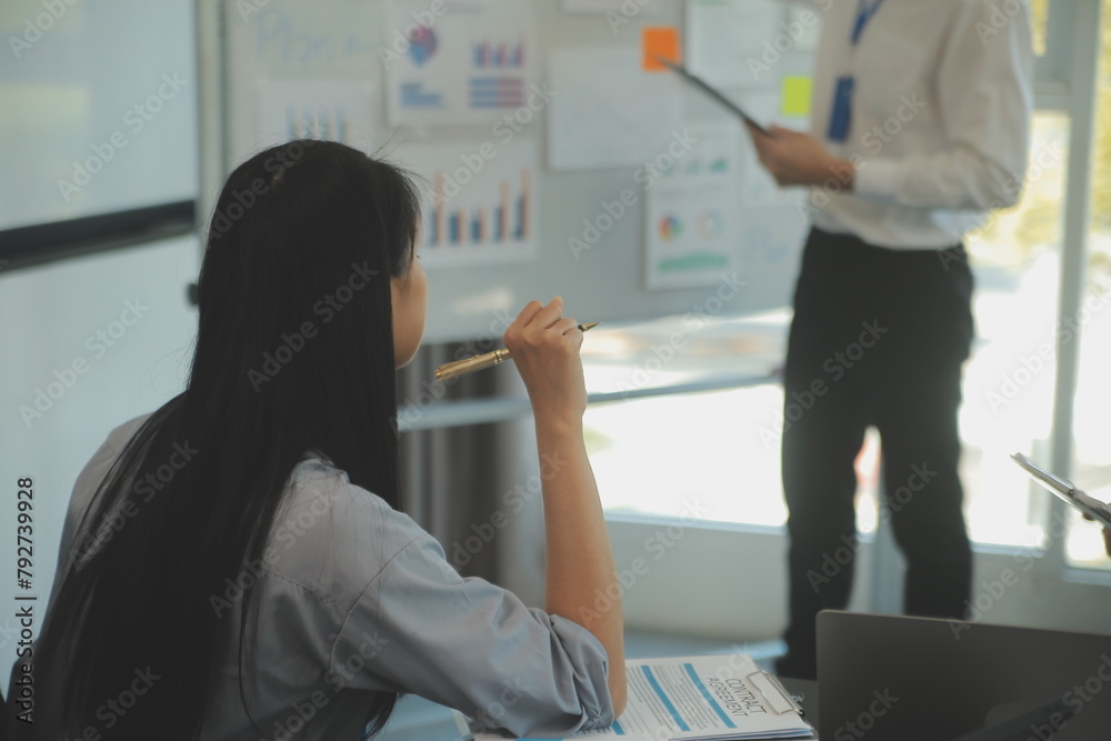 Business team collaboration discussing working analyzing with financial data and marketing growth report graph in team, presentation and brainstorming to strategy planning making profit of company. Business team collaboration discussing working analyzing with financial data and marketing growth report graph in team, presentation and brainstorming to strategy planning making profit of company.
