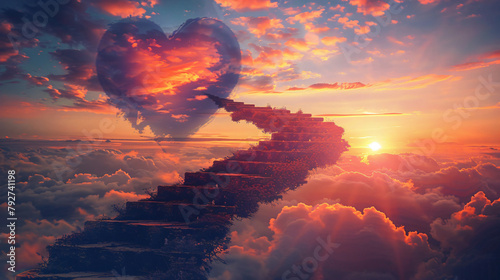 Stairway to Heaven. Stairs in sky. Concept with sun 