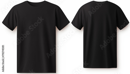 Plain back crewneck T-shirt mockup Set of Black front and back view t-shirt isolated on white background