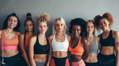 A group of women are posing for a photo wearing athletic clothing