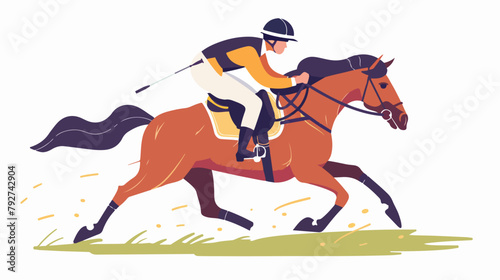 Jockey on racing Horse. Horseback riding hippodrome 