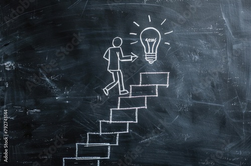 Climbing the Ladder to Success: Stick Figure and Light Bulb Idea - Generative AI