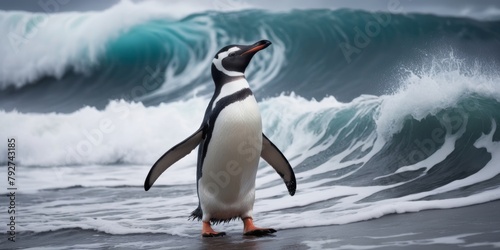 Alone penguin in Antarctica