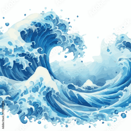 Water waves watercolor vector illustration isolated on white background