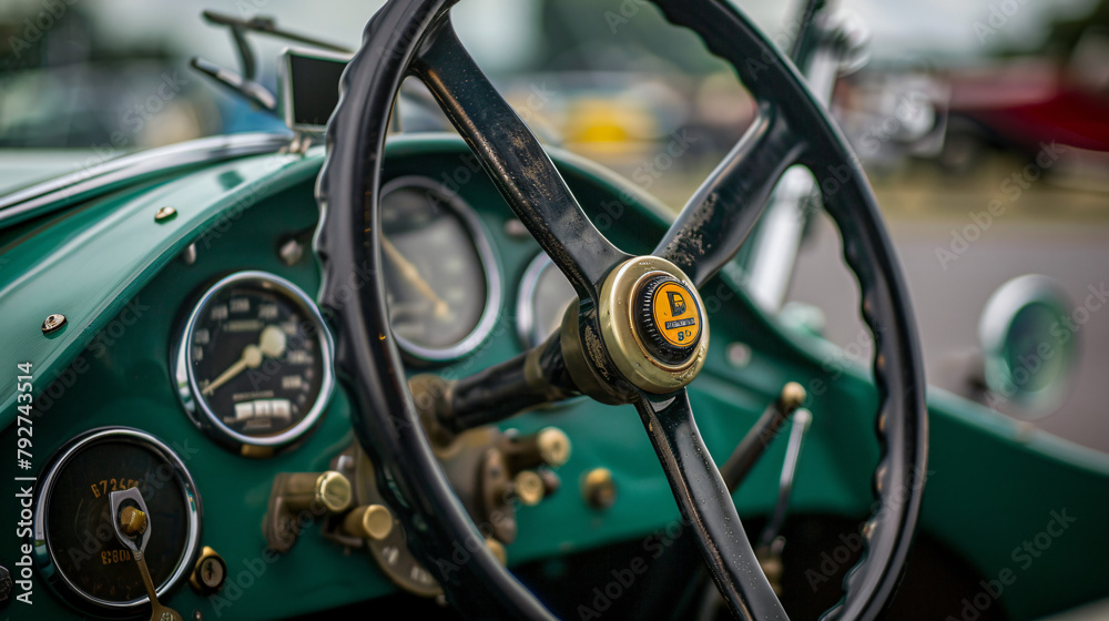 Steering wheel of a classic English car