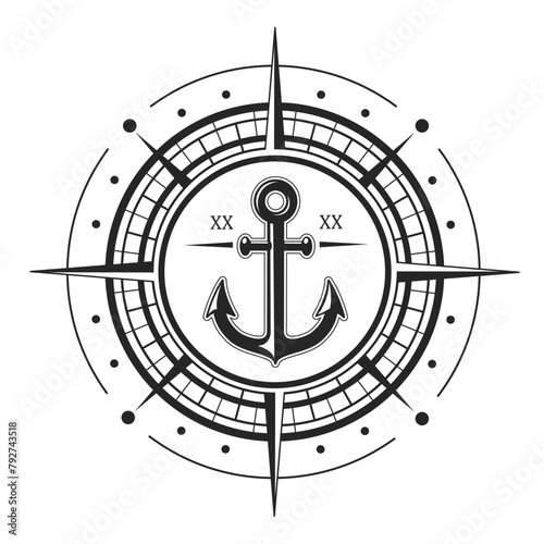 Isolated marine windrose silhouette on white background. Compass rose vector navigation label illustrations. © Makhnach