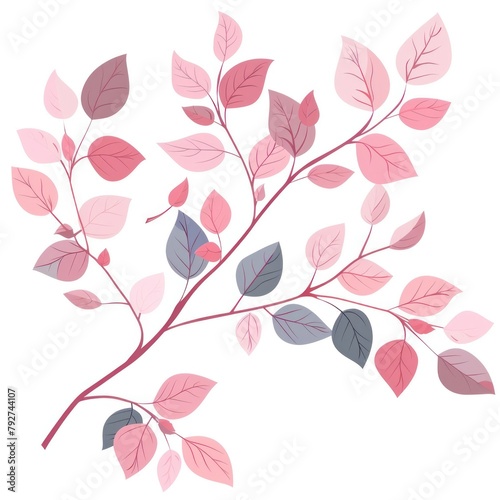 Subtle Pastel Botanicals - Elegant Pink Leaves on Branch - Generative AI Art