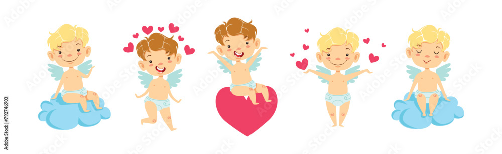 Cupid Boy Angel Character with Wings Vector Set Cupid Boy Angel Character with Wings Vector Set
