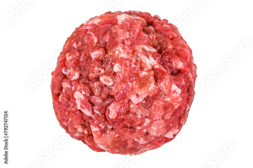 Fresh raw homemade meatball isolated on white