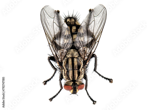 Live house fly on white background photo