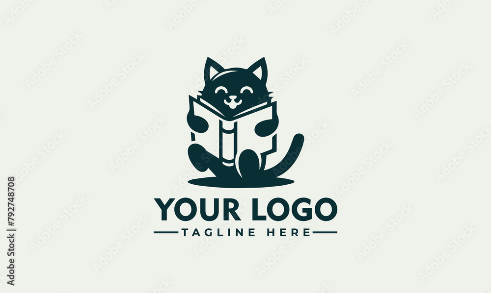 Cat Reading Book logo vector book with cat vector logo for business identity