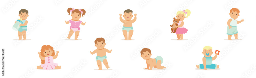 Baby Boy and Girl Infant Character Vector Set Baby Boy and Girl Infant Character Vector Set
